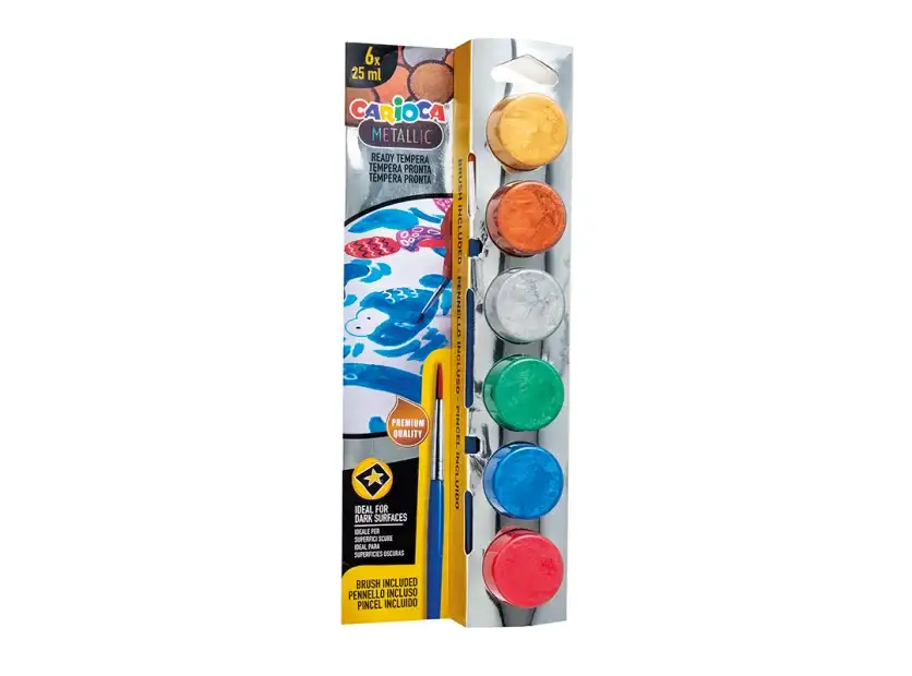 Témperas Metálicas Carioca Con Pincel Caja X 6 Colores