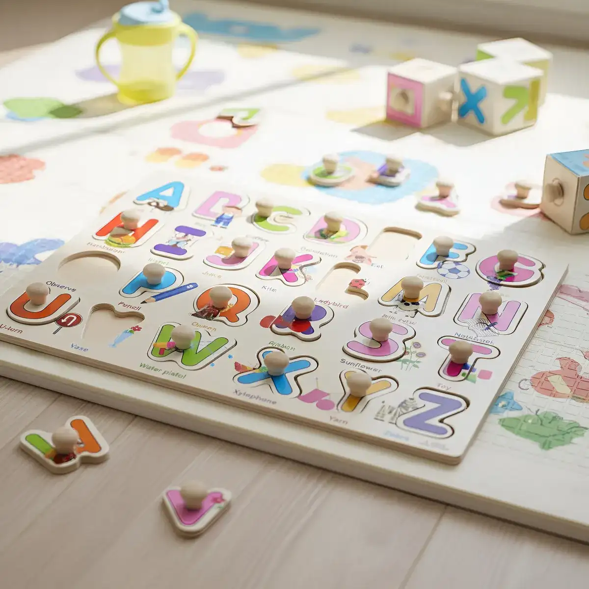 Juego Encastre Abecedario Madera Letras Montessori Juguete