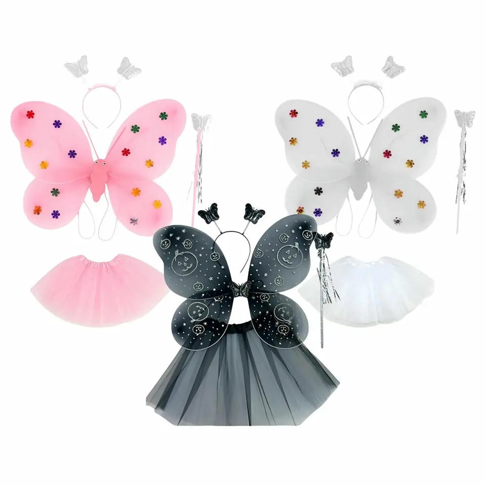 Disfraz De Alitas De Organza Mariposa Tiara Varita Halloween