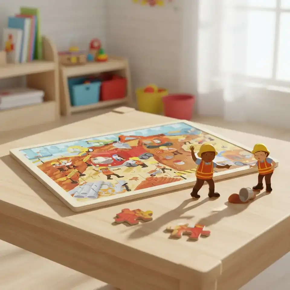 Puzzle 48 Piezas Construcción De Madera 40 Cm + 3 Años