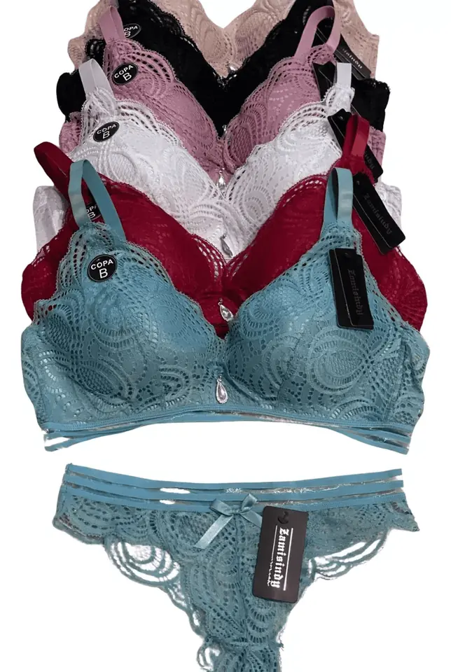 Conjunto Lenceria 2 Pzas Encaje Sosten + Tanga Ajustable