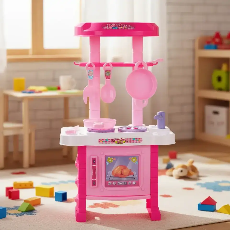 Cocina Con Luz Sonido Y 8 Utensilios 53x30 Cm Juguete + 3años
