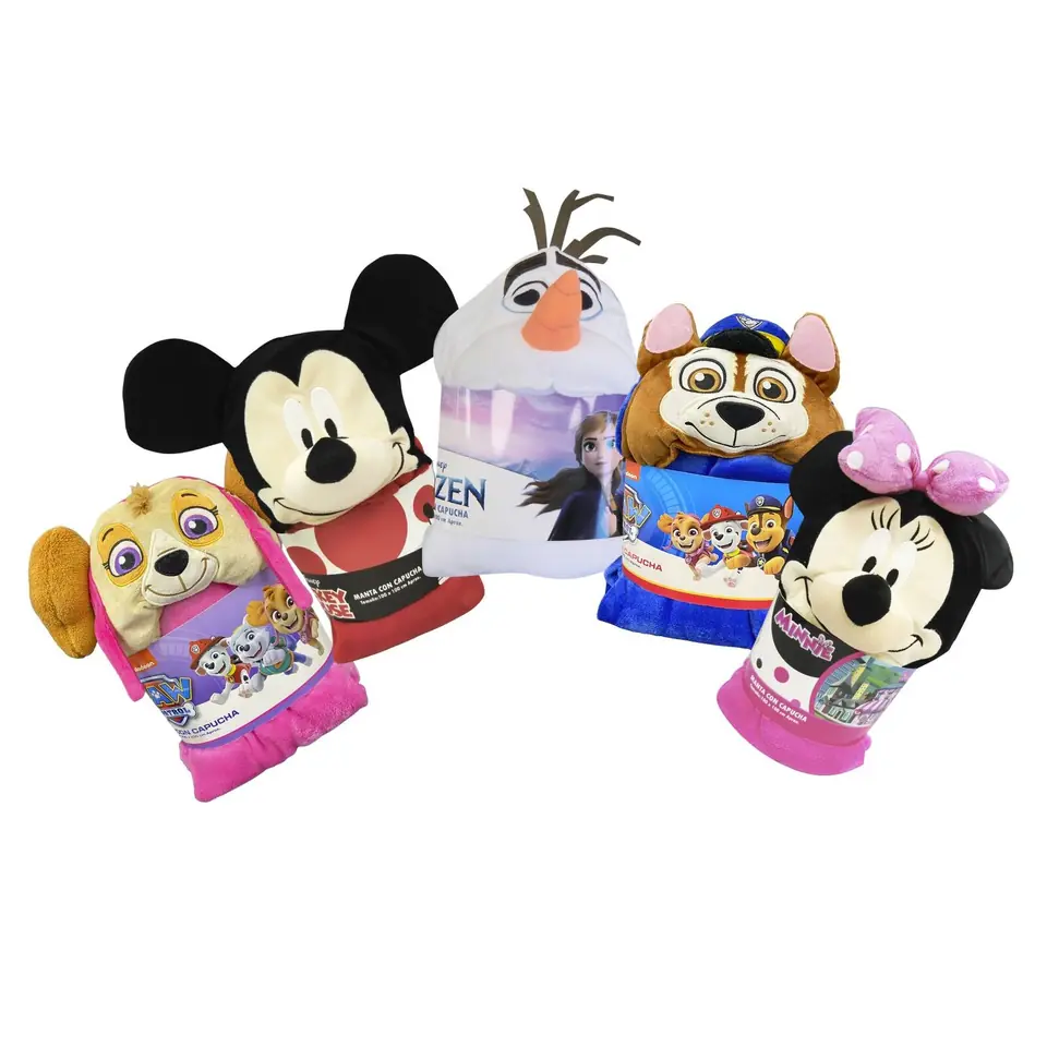 Frazada Infantil con Capucha 3D 100 x 100 cm Varios Personajes