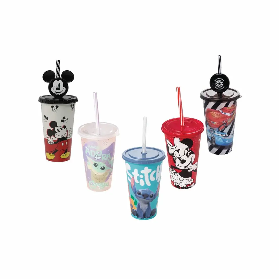 Vaso Botella Plástico Con Pajita 500ml Refri Varios Diseños Personajes Favoritos