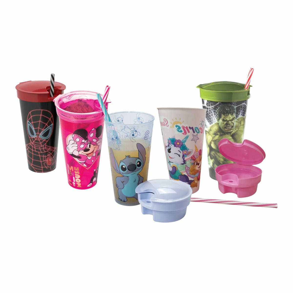 Vaso Plástico 2 En 1 Pote 220 Ml Vaso 540 Ml Varios Diseños Personajes Favoritos