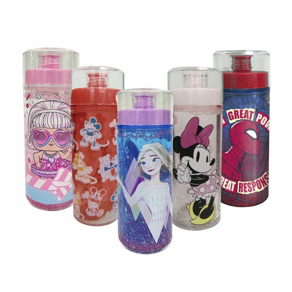Botella Plástico Fancy Doble Brillantina 370 Ml Varios Personajes
