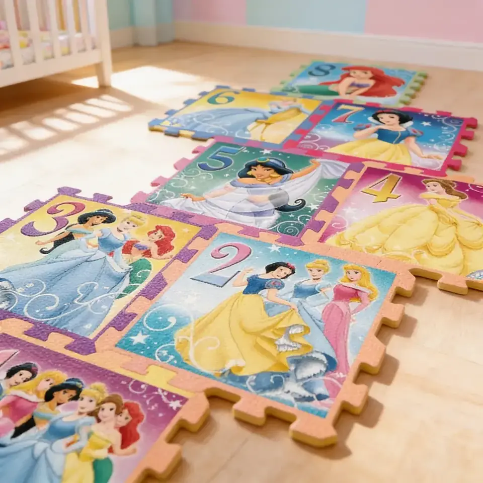 Alfombra Puzzle Princesas Disney Goma Eva 8 Pzas De 30x30 Cm