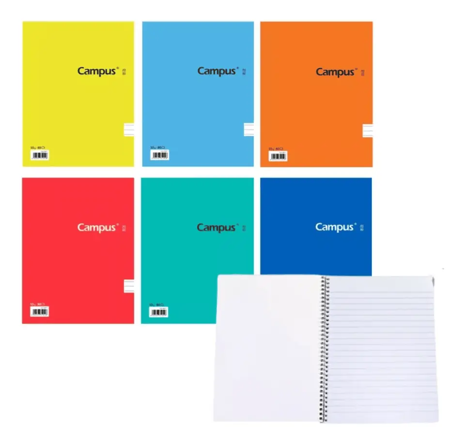 Cuaderno Campus 80 Hojas Rayado Espiral Tapa Flexible Lisa Escolar A5