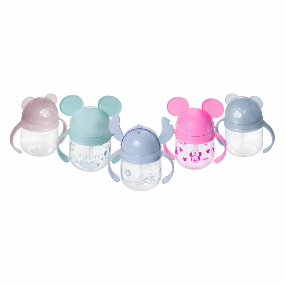 Vaso Entrenador 260 Ml Con Pajita Tapa Orejas Varios Diseños