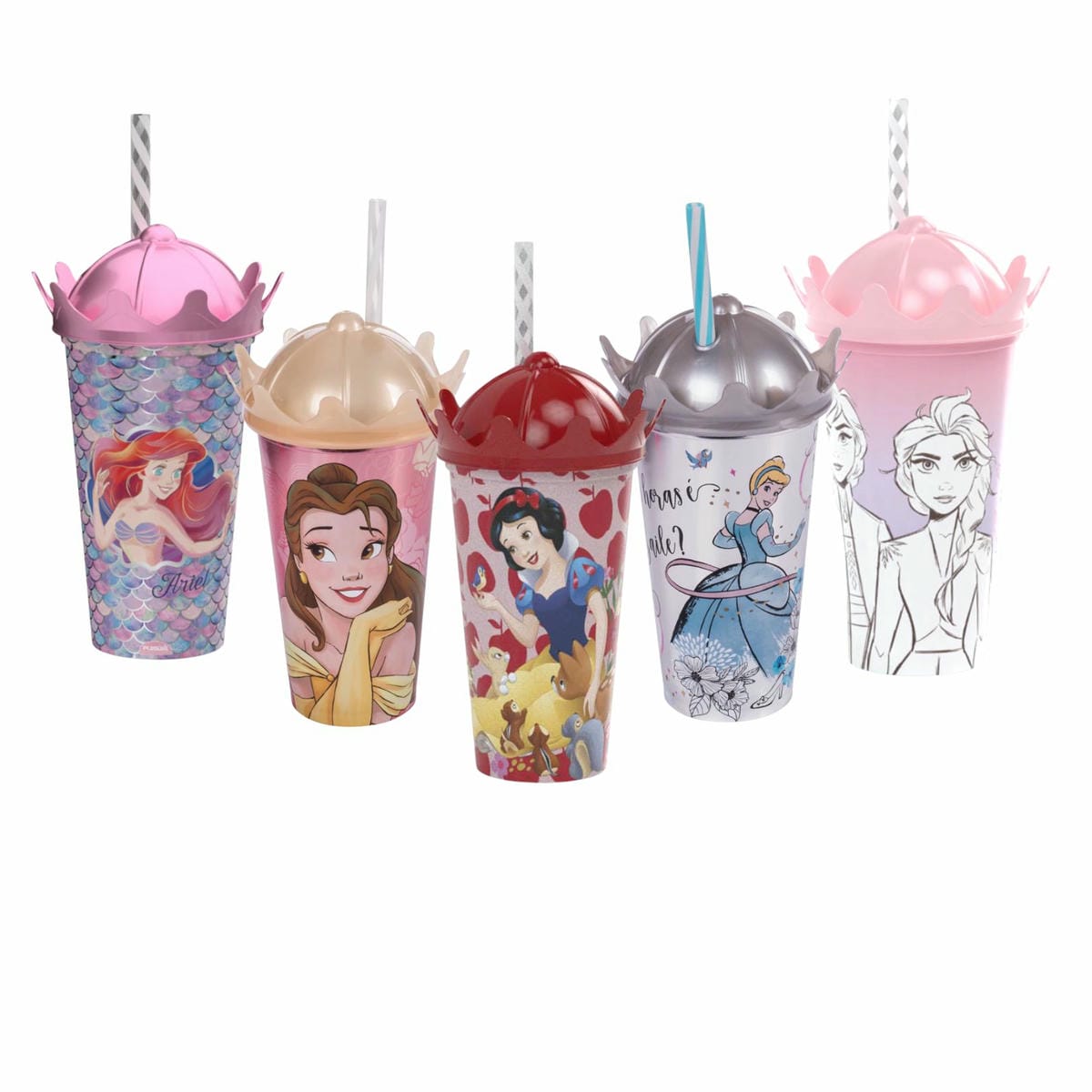 Vaso Plástico Milkshake Con Pajita 500 Ml Corona Princesas Disney