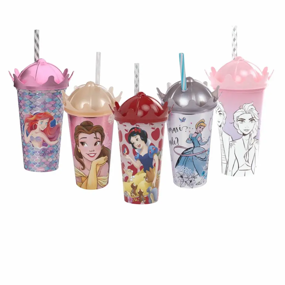Vaso Plástico Milkshake Con Pajita 500 Ml Corona Princesas Disney