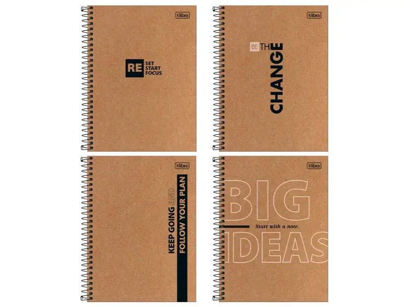 Cuaderno y Cuadernola Tilibra Tapa Dura Kraftwork Espiral 80 Hojas Rayado