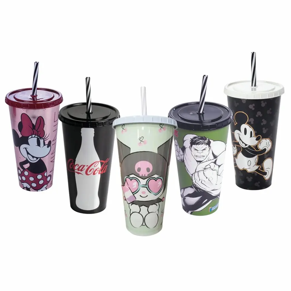 Vaso Plástico Con Pajita 700ml Refri Varios Diseños Personajes