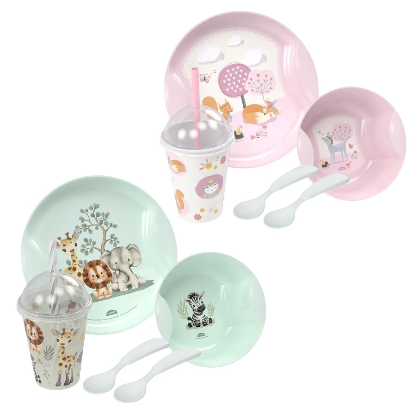 Set Bazar Alimentación 5 Pzas Platos Cubiertos Vaso Plasutil