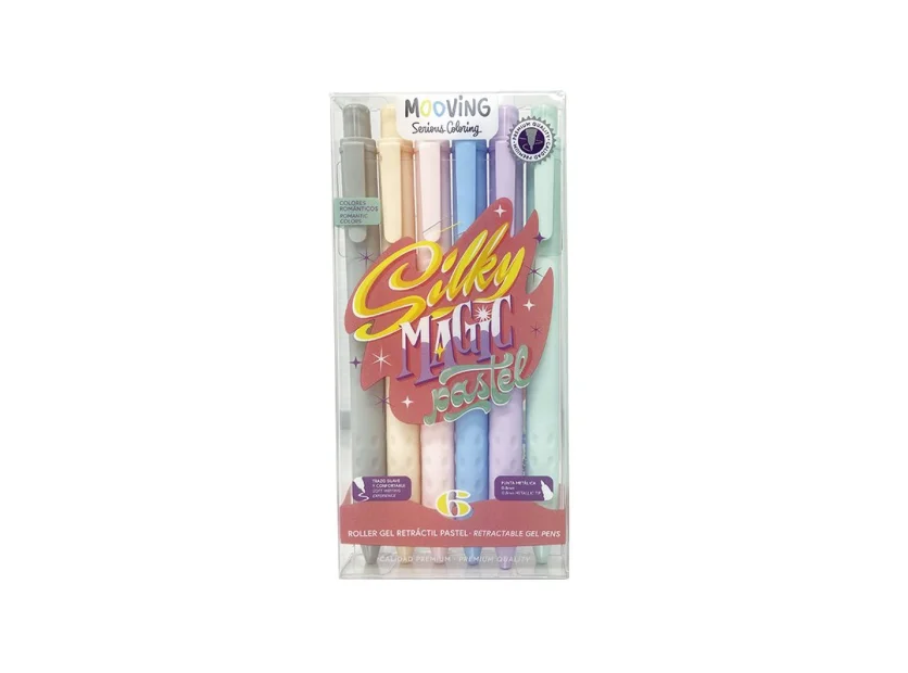 Pack 6 Lapiceras Boligrafo Roller Tinta Gel Silky Magic Pastel Mooving