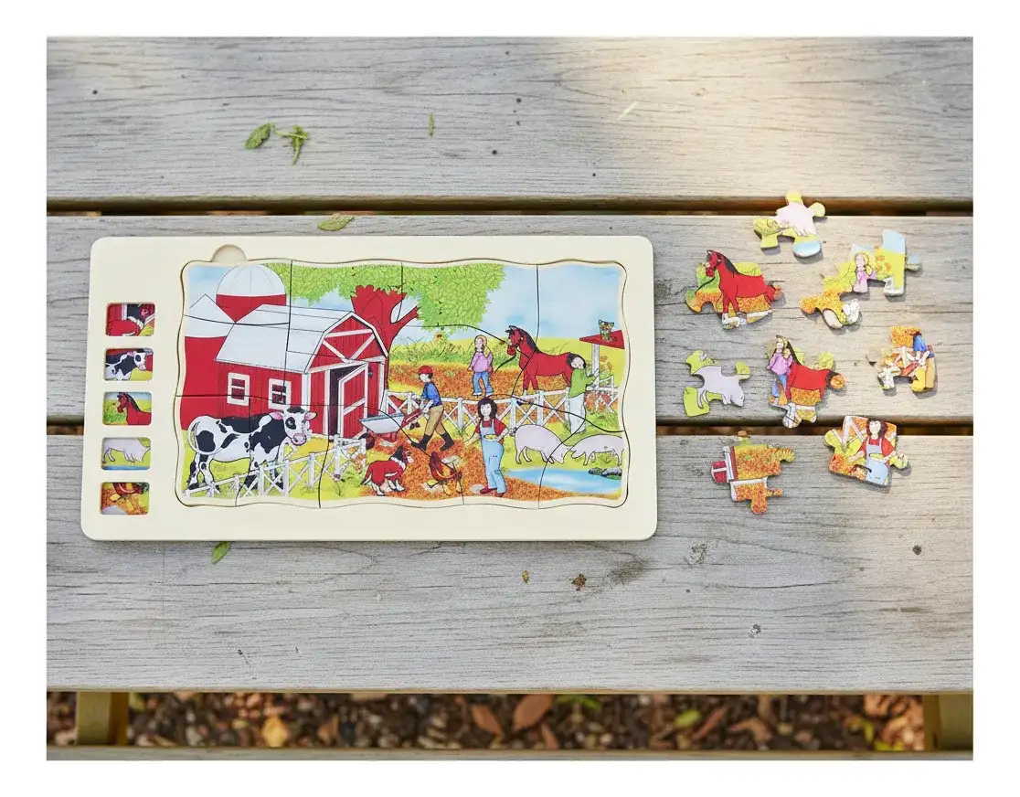 Puzzles 12 Piezas 5 En 1 Animales De Madera 28 Cm +3 Años