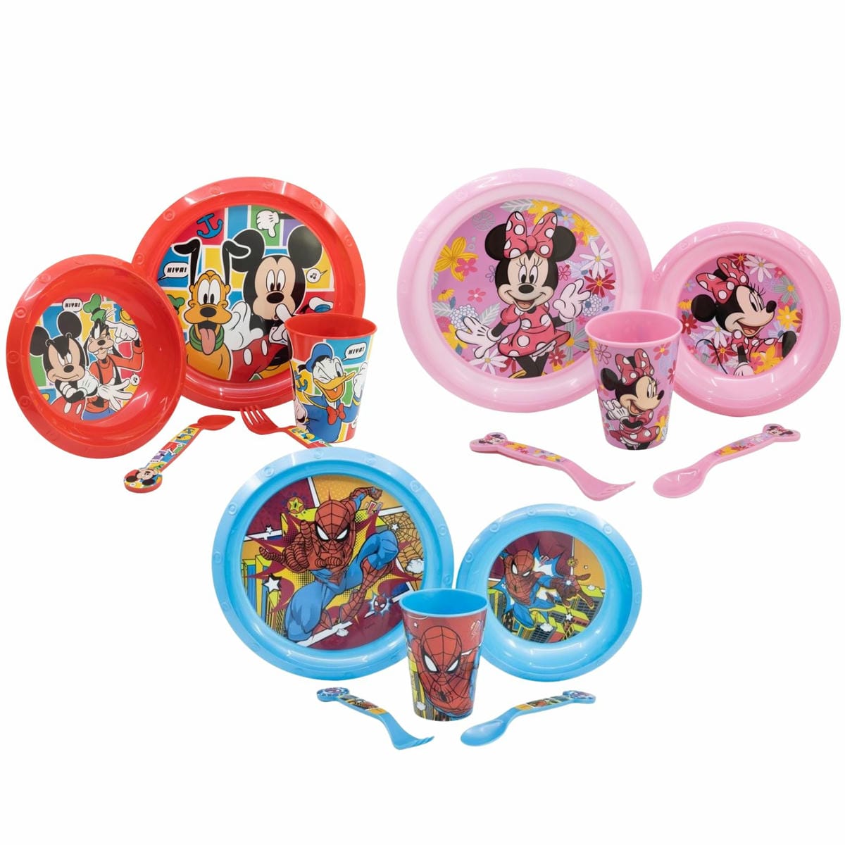 Set Bazar 5 Piezas Plato Cuenco Vaso Cubiertos Varios Personajes