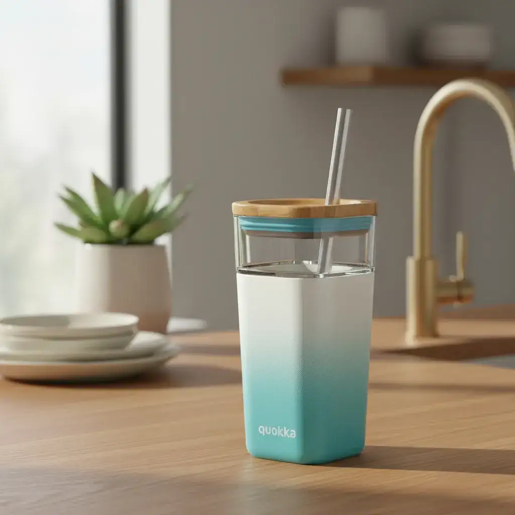 Vaso De Cristal Quokka Liquid Cube 540 Ml Con Pajita Sorbito