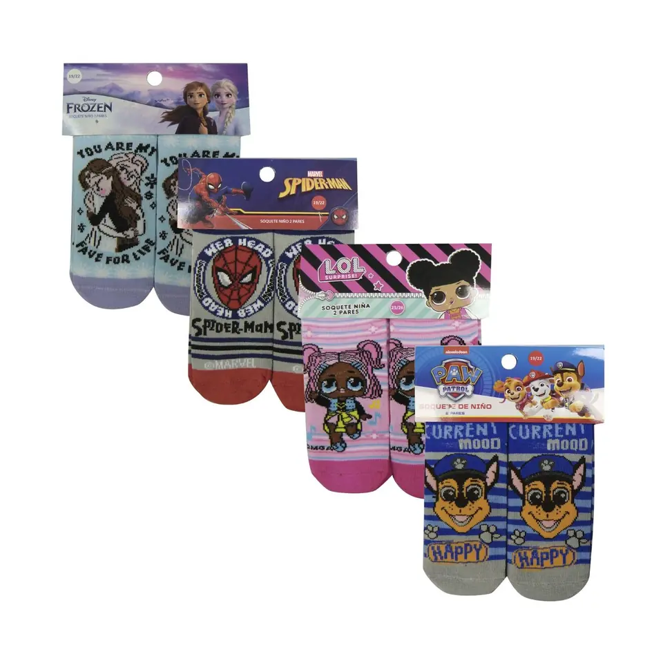 Pack X 2 Medias Soquetes Infantiles Talle 19 Al 30 Varios Personajes