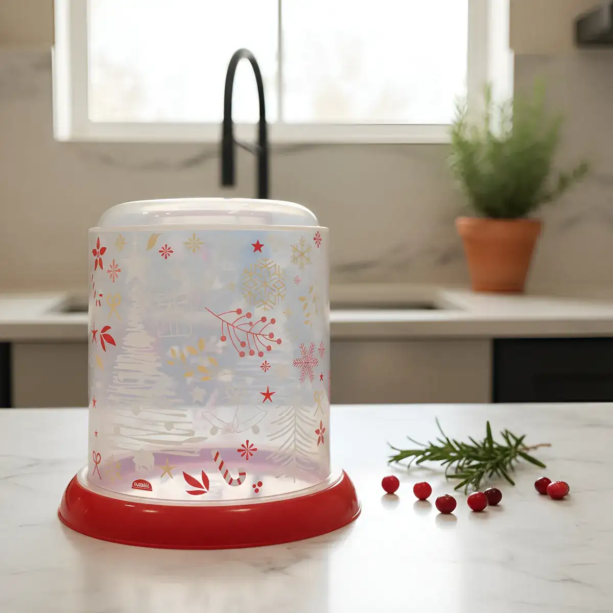 Porta Torta Pan Dulce Plástica Con Tapa Navidad Plasutil