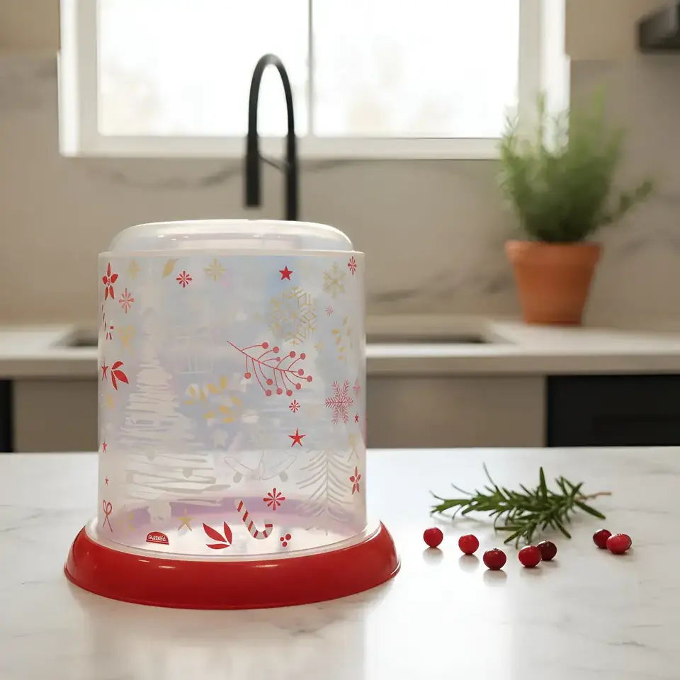 Porta Torta Pan Dulce Plástica Con Tapa Navidad Plasutil