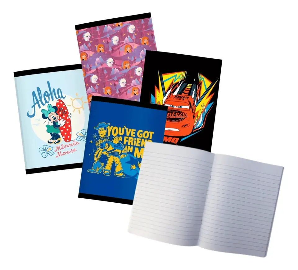 Cuaderno 96 Hojas Escolar Tapa Flex Personajes Disney Cars Elsa Minnie