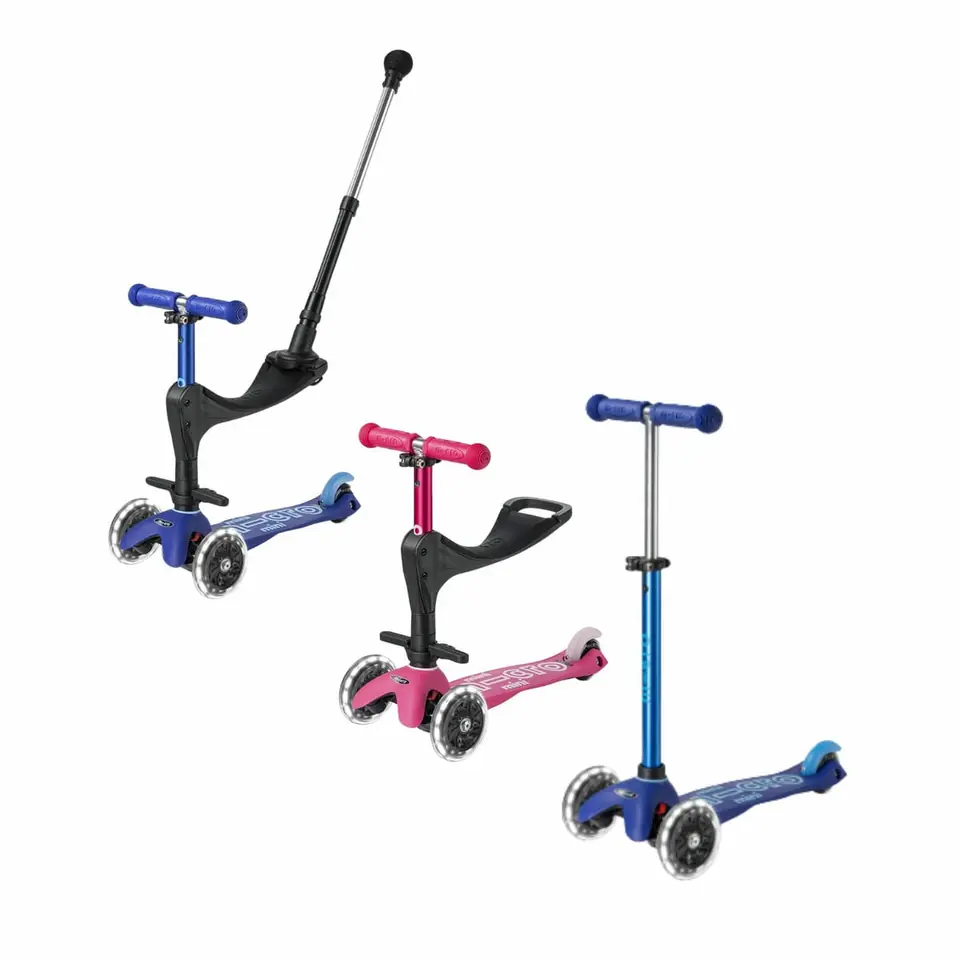 Monopatín 3 en 1 Mini Micro Deluxe LED Ajustable con 3 Ruedas