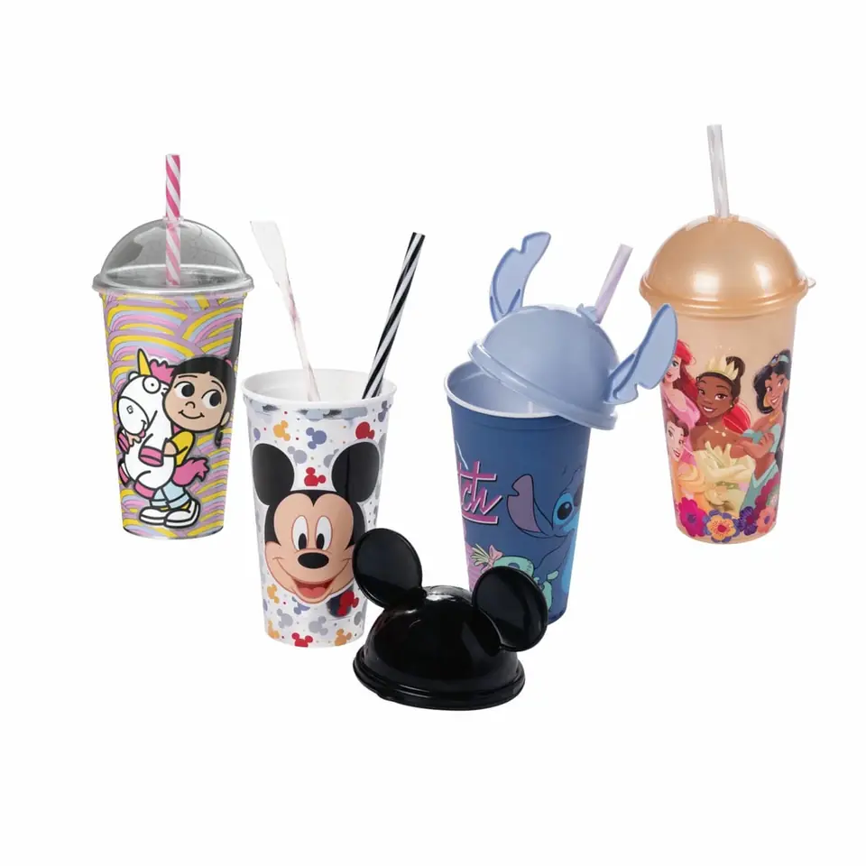 Vaso Plástico Milkshake Con Pajita 500 Ml Varios Diseños Personajes Favoritos