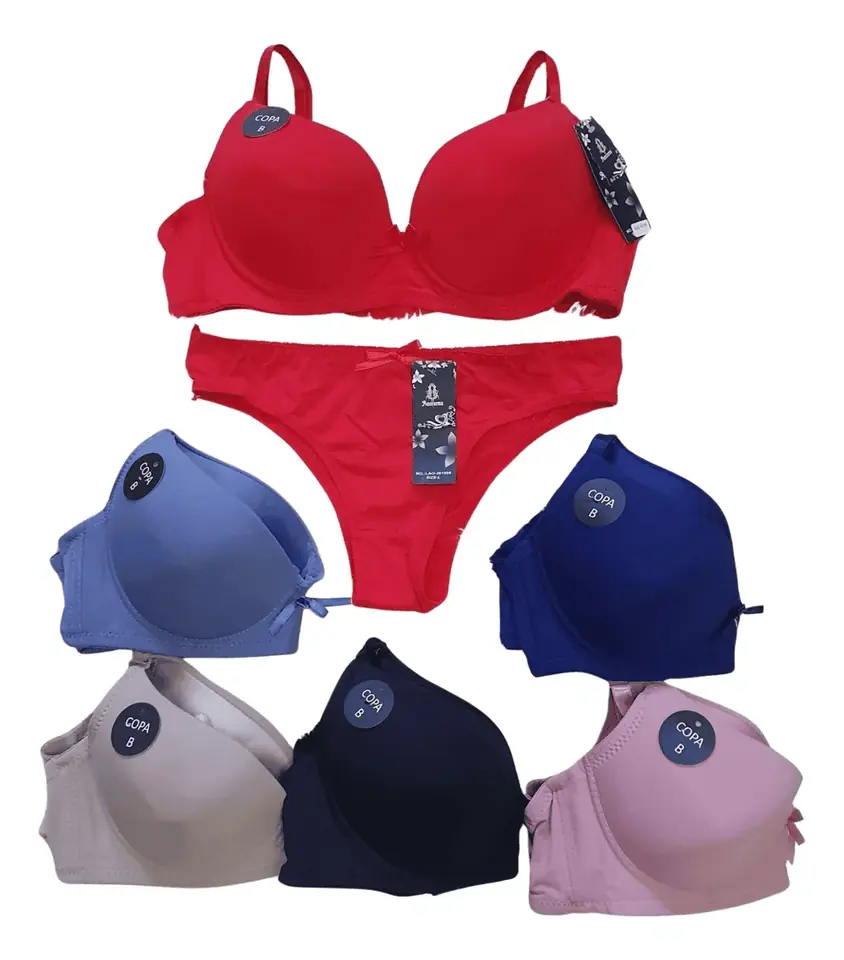 Conjunto Lenceria 2 Pzs Sosten Bikini Liso Encaje Copa B