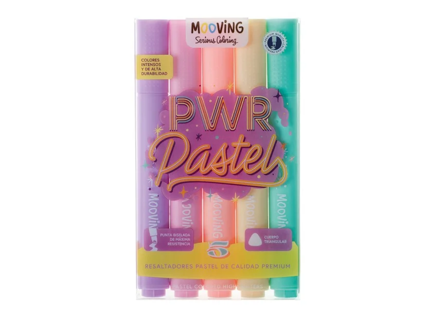 Pack 5 Marcadores Fluo Resaltador Pwr Pastel Mooving