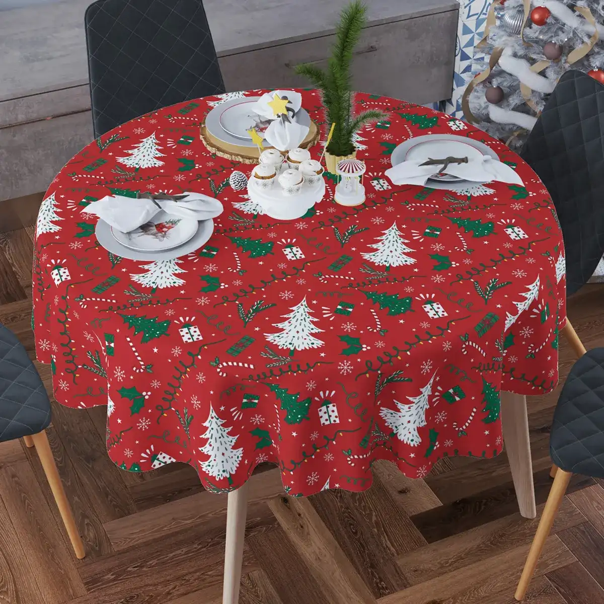 Mantel Redondo Circular Navideño 160 Cm Peva Navidad Fiestas