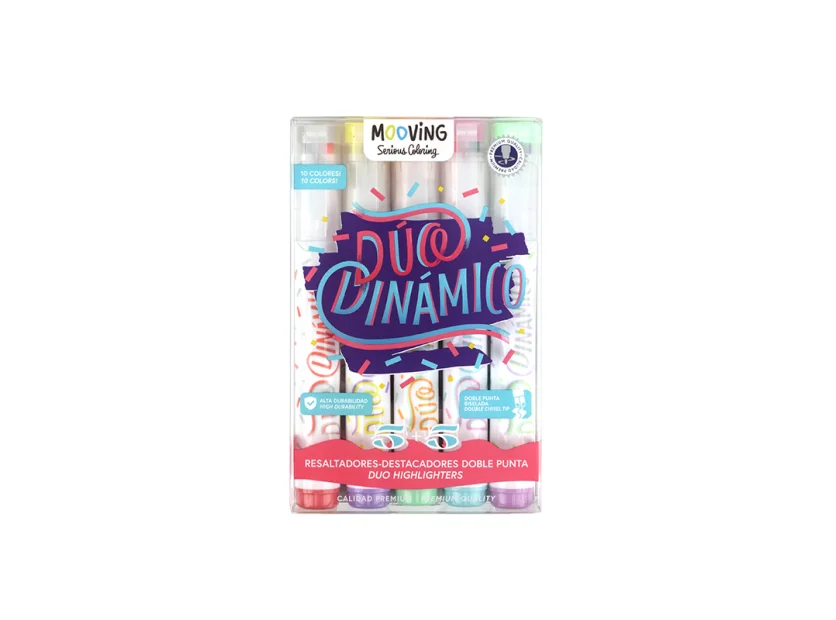 Pack 5 Resaltadores Marcador Doble Punta Duo Dinámico Mooving