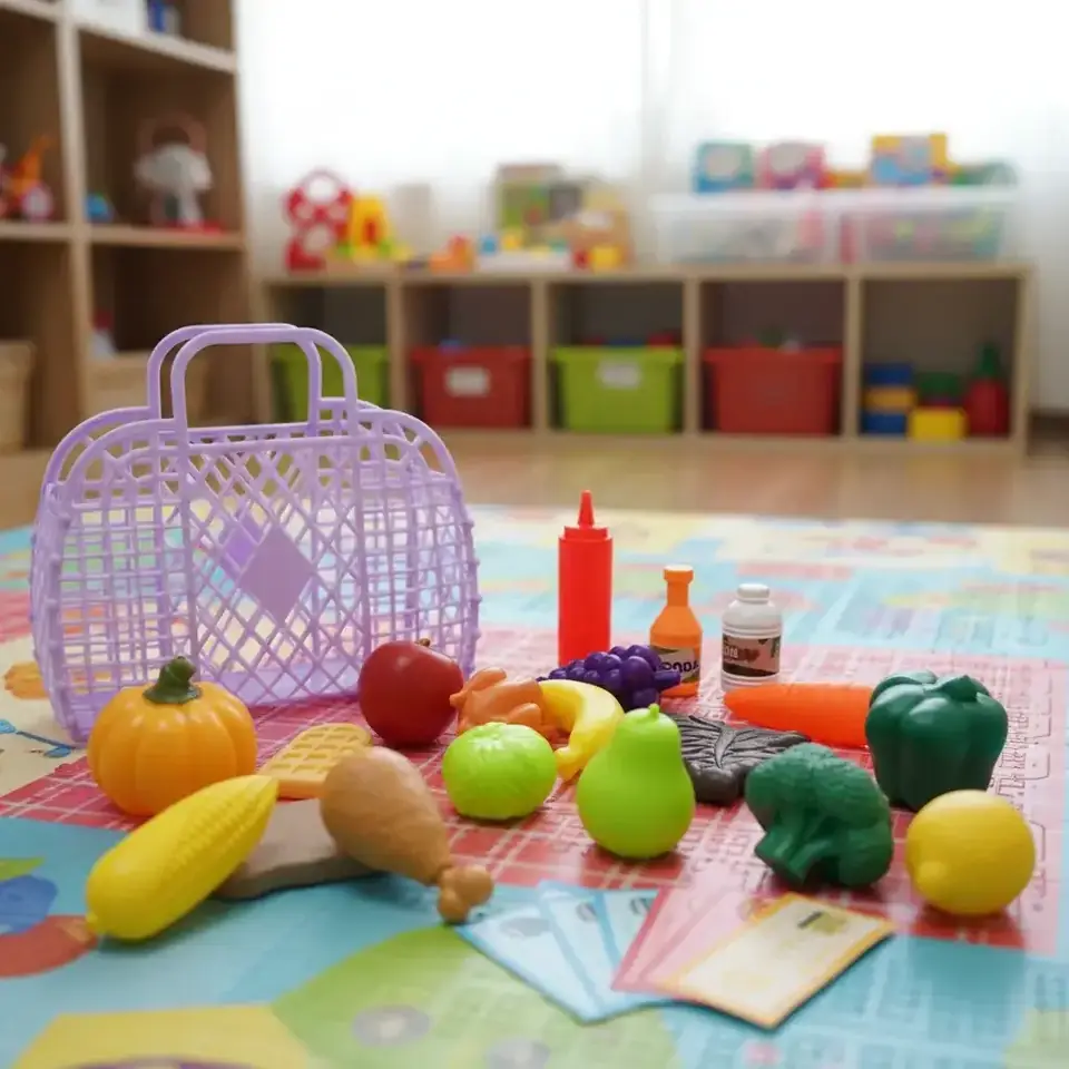 Juguete Canasto Compras Cocina Alimento 21 Pzs Fruta Verdura
