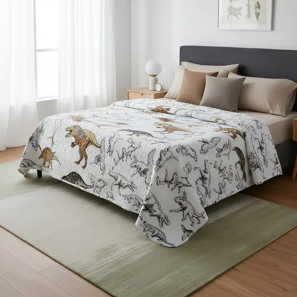 Cubrecama Colcha Infantil Dinosaurios Reversible 1 Plaza