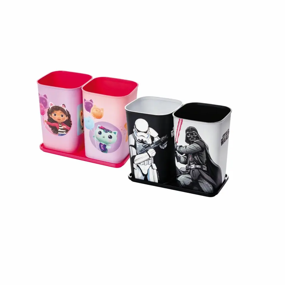 Set X 2 Vasos Portalapices 500 Ml Escolar Y Bandeja Varios Personajes