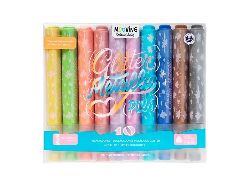 Pack X 10 Resaltadores Brillo Mooving Glitter Metallic Plus