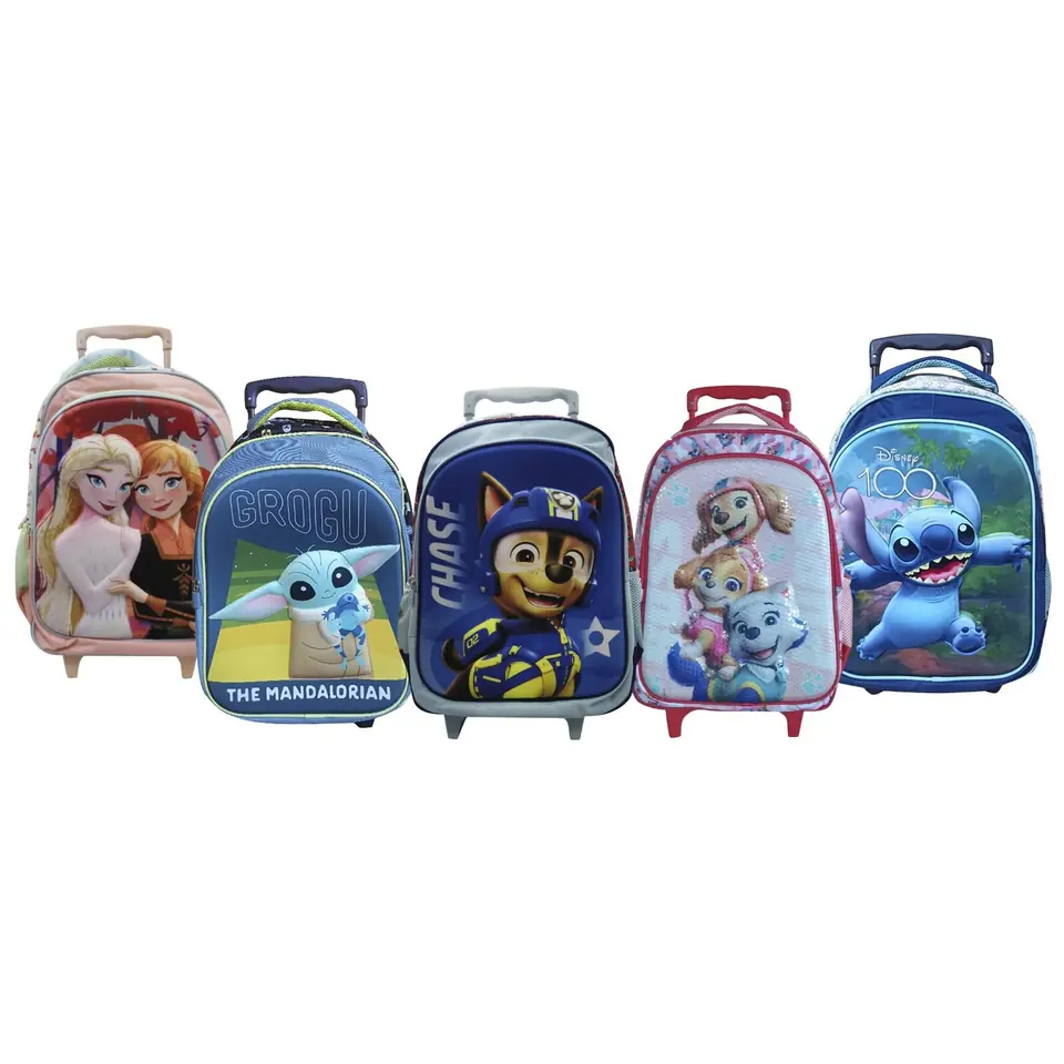 Mochila Infantil Escolar 3D Tafeta 40x30x11 Ruedas Carro Varios Personajes