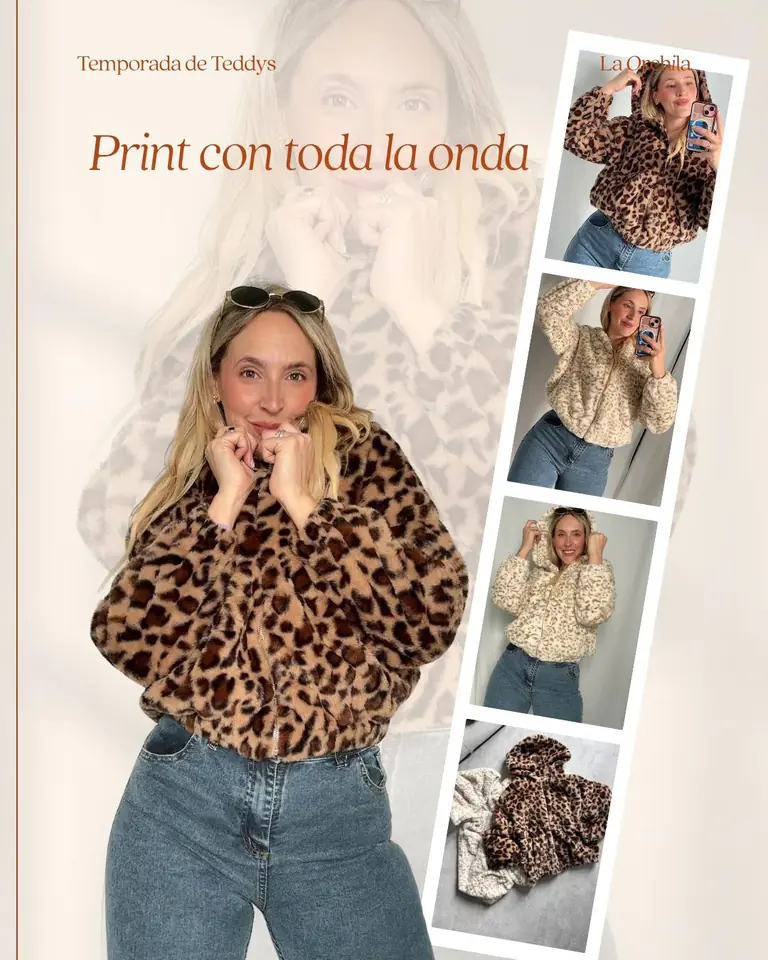 Campera Teddy Print con capucha