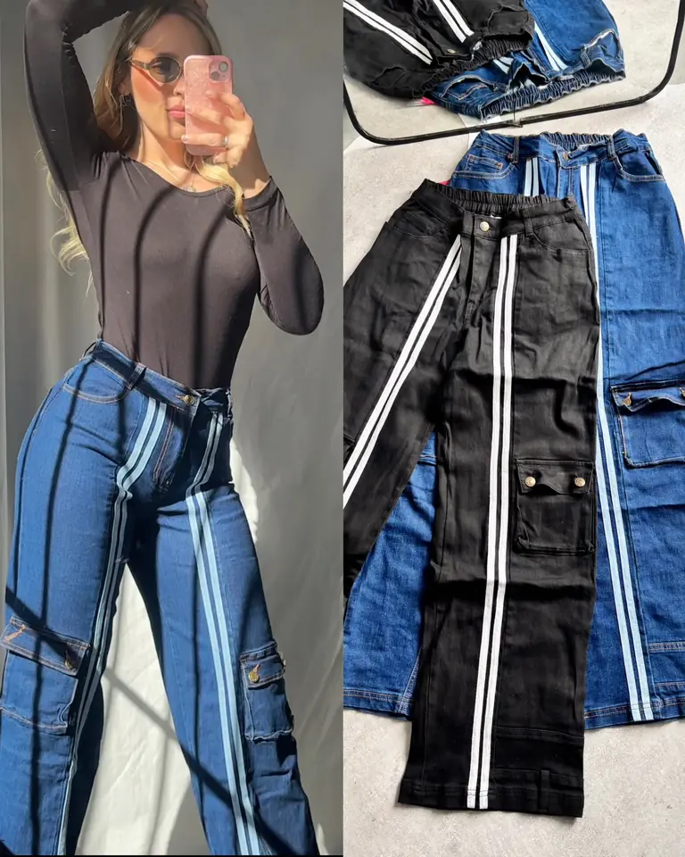 Pantalón de jeans cargo con raya