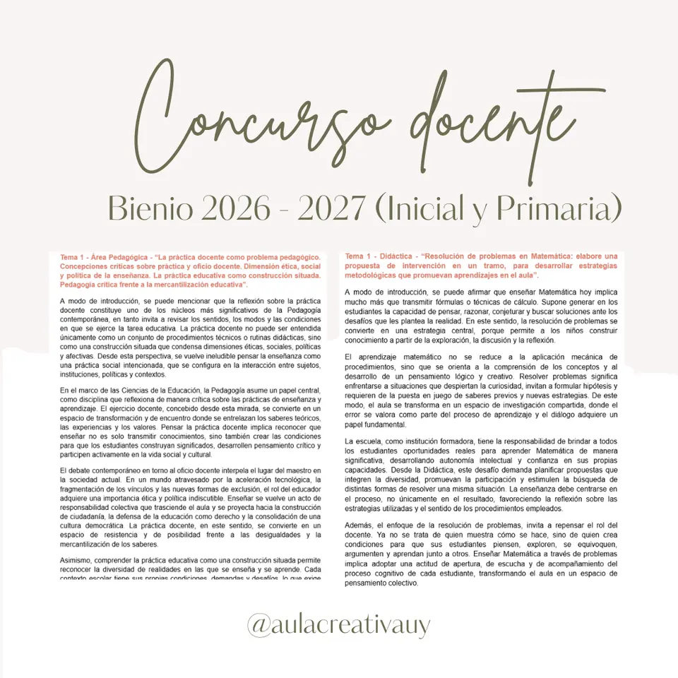 Concurso docente - Bienio 2026 y 2027 - Disponible para Educación Inicial y Primaria - Acceso exclusivo por cupos