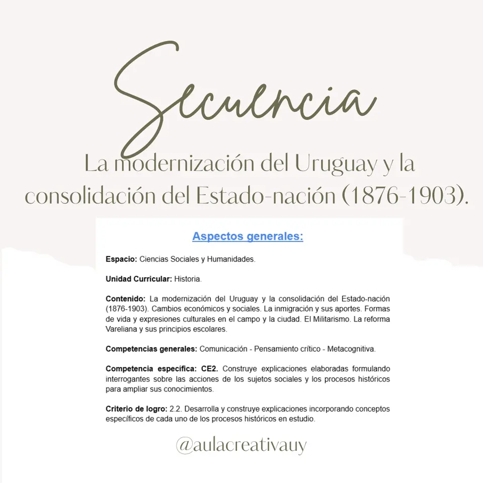 Secuencia - La modernización del Uruguay y la consolidación del Estado-nación (1876-1903) - Sexto año