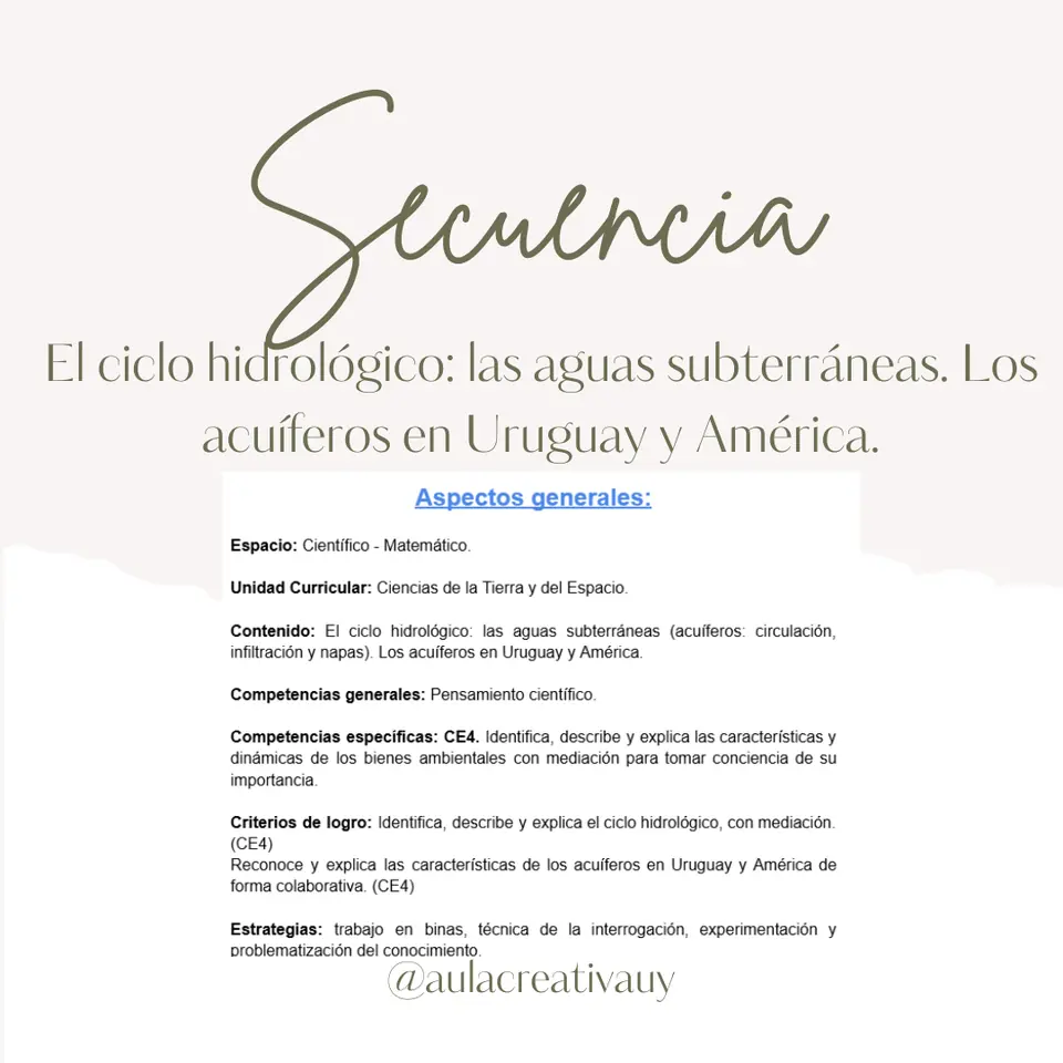 Secuencia - El ciclo hidrológico: las aguas subterráneas. Los acuíferos en Uruguay y América - Cuarto año