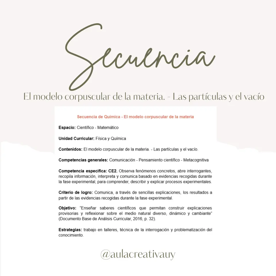 Secuencia - El modelo corpuscular de la materia. Las partículas y el vacío - Sexto año