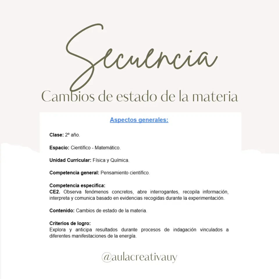 Secuencia - Cambios de estado de la materia - Segundo año
