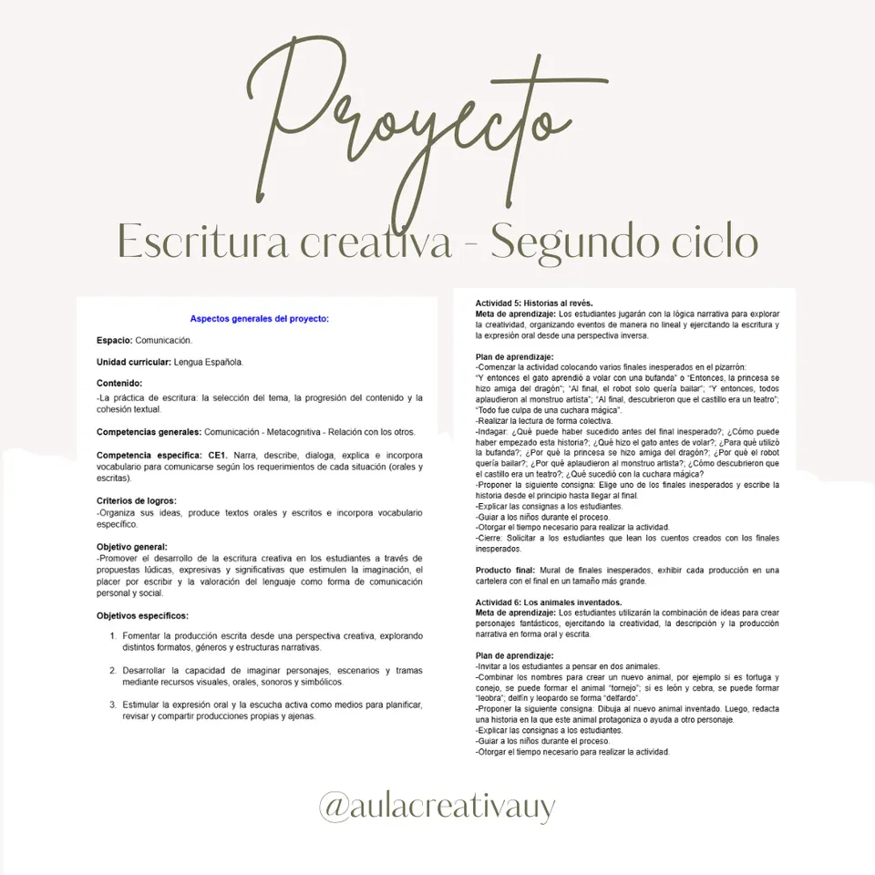 Proyecto - Escritura Creativa - Segundo Ciclo