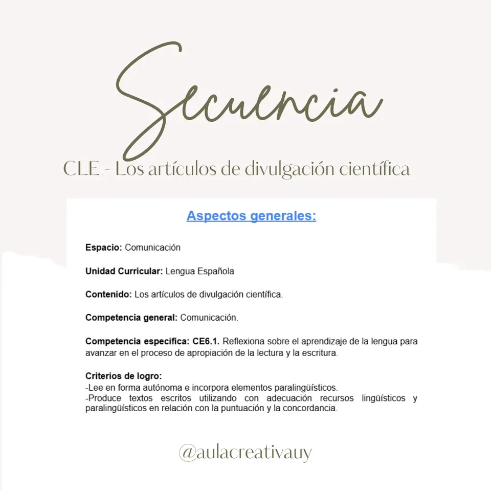Secuencia - CLE - Los artículos de divulgación científica - Sexto año