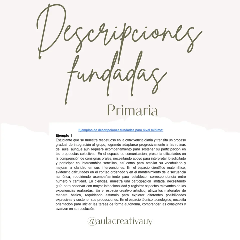 Descripciones fundadas para Primaria - 100 ejemplos - Primer bimestre