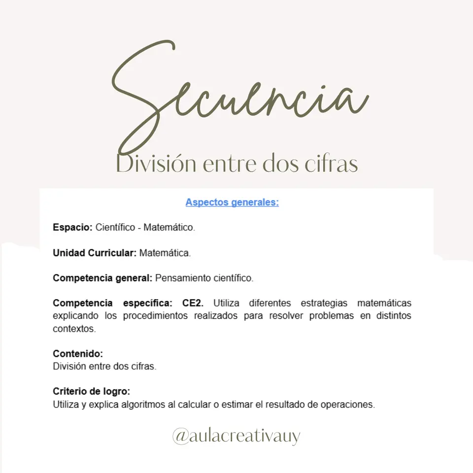 Secuencia - División entre dos cifras - Cuarto año