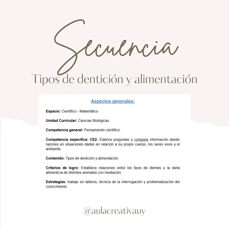 Secuencia - Tipos de dentición y alimentación - Inicial