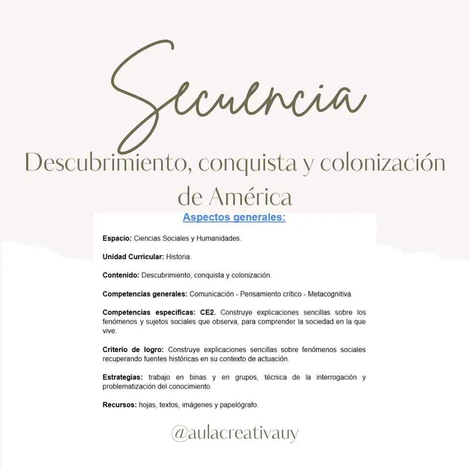 Secuencia - Descubrimiento, conquista y colonización de América - Tercer año